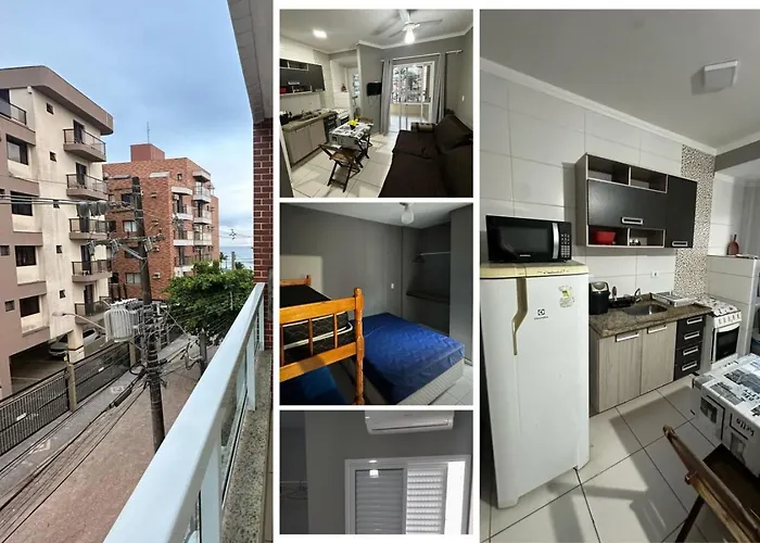 Ap um dormitório com ar condicionado ou ventiladores de teto, churrasqueira Ubatuba